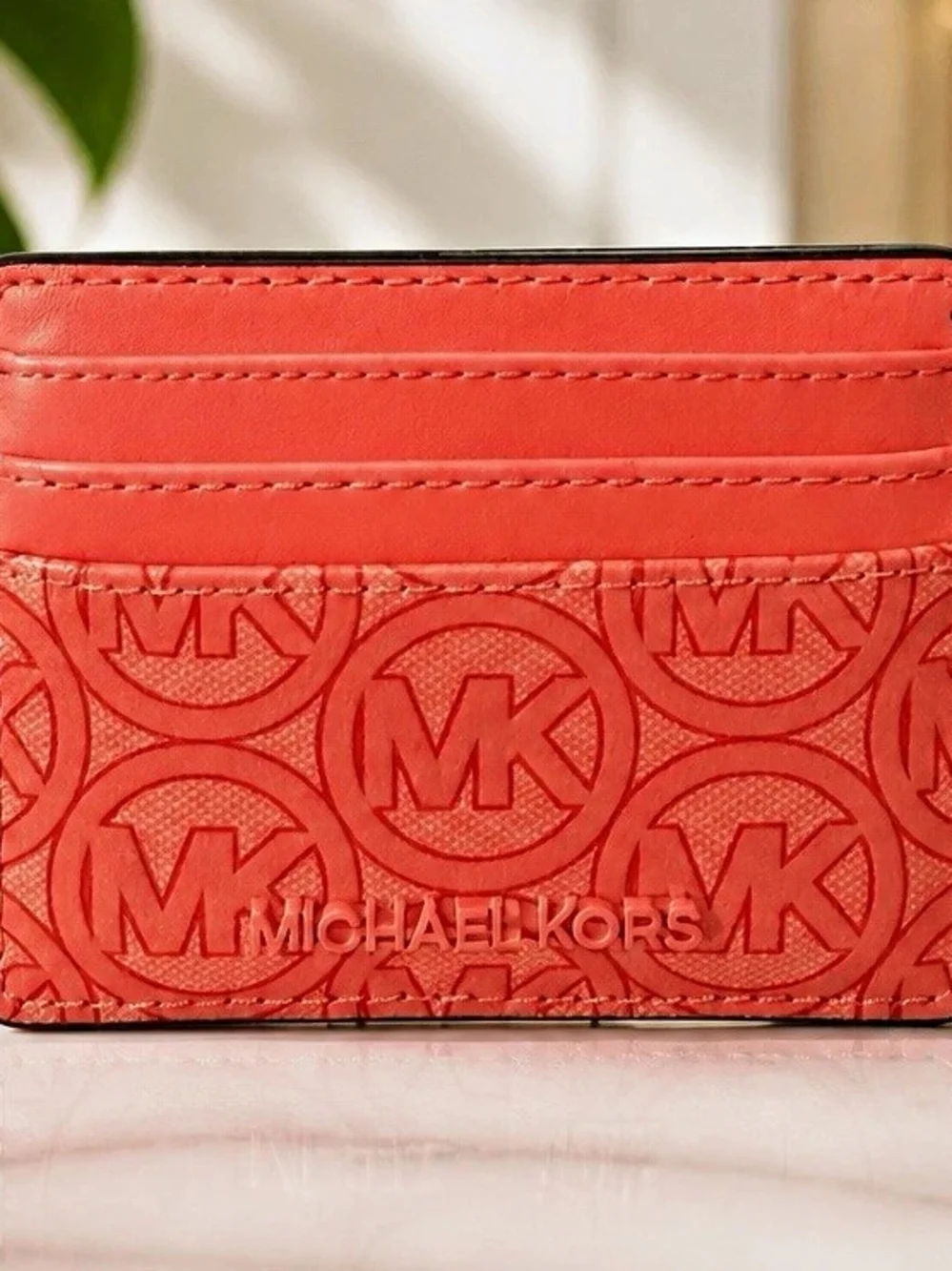 Michael Kors Women’s Red Leather Logo ID/Document Holder Card Case ID Window